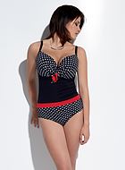 One-piece swimsuit, real bra cups, polka dot